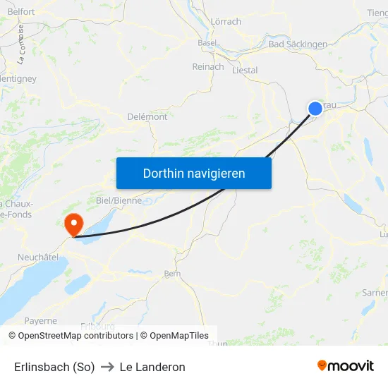 Erlinsbach (So) to Le Landeron map