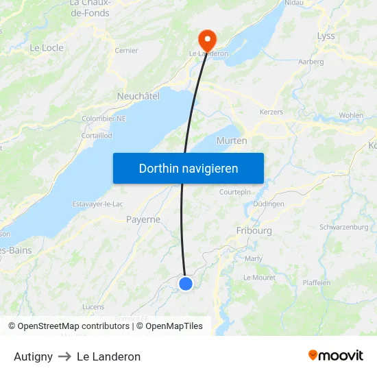 Autigny to Le Landeron map
