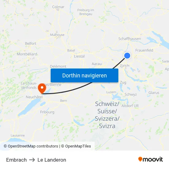 Embrach to Le Landeron map
