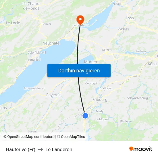 Hauterive (Fr) to Le Landeron map
