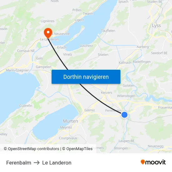 Ferenbalm to Le Landeron map