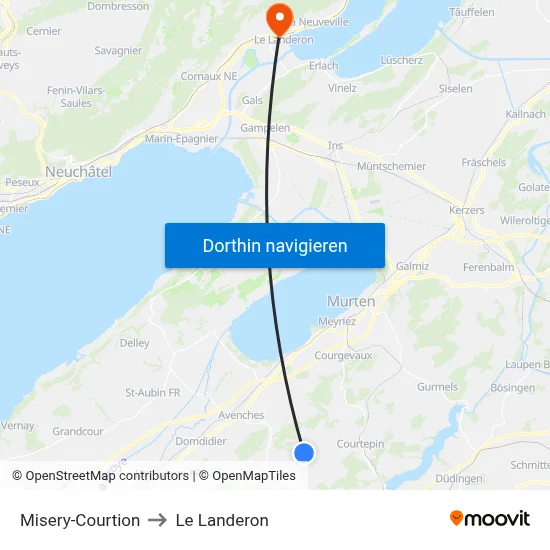 Misery-Courtion to Le Landeron map
