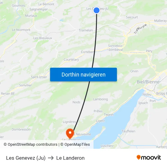 Les Genevez (Ju) to Le Landeron map