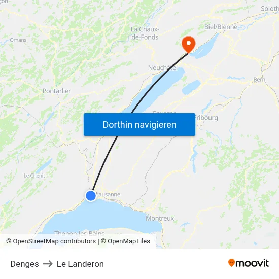 Denges to Le Landeron map