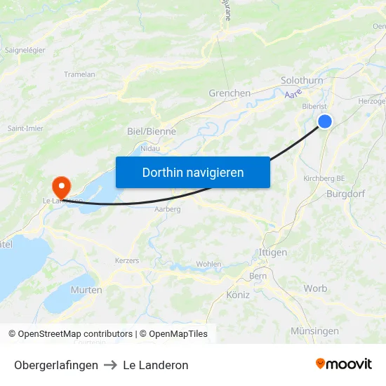 Obergerlafingen to Le Landeron map