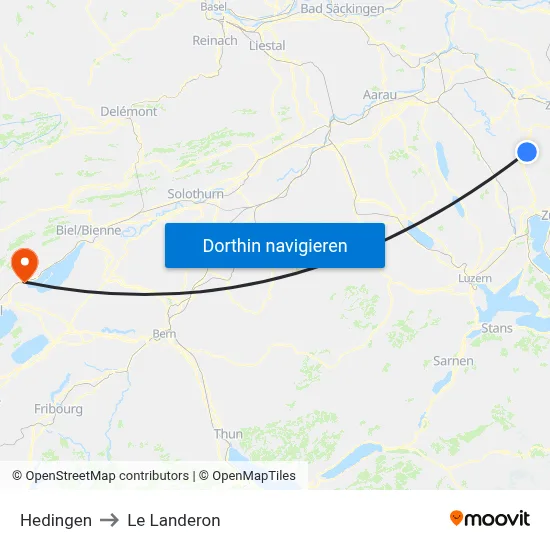 Hedingen to Le Landeron map