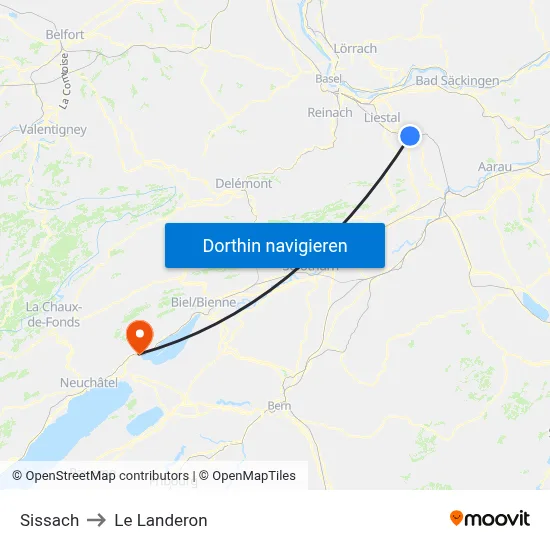 Sissach to Le Landeron map