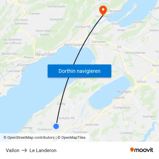 Vallon to Le Landeron map