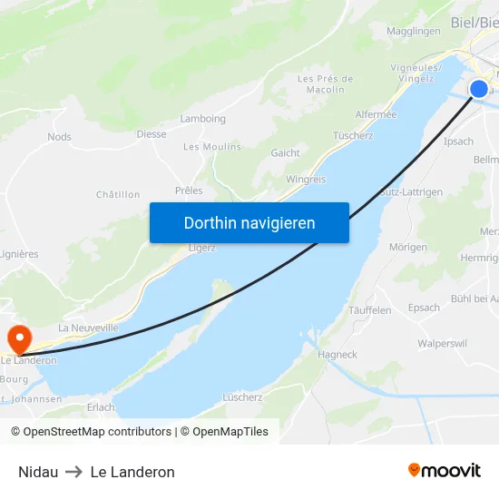 Nidau to Le Landeron map