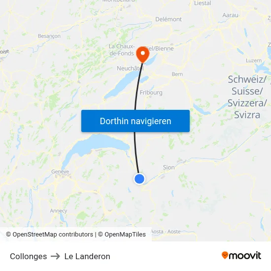 Collonges to Le Landeron map