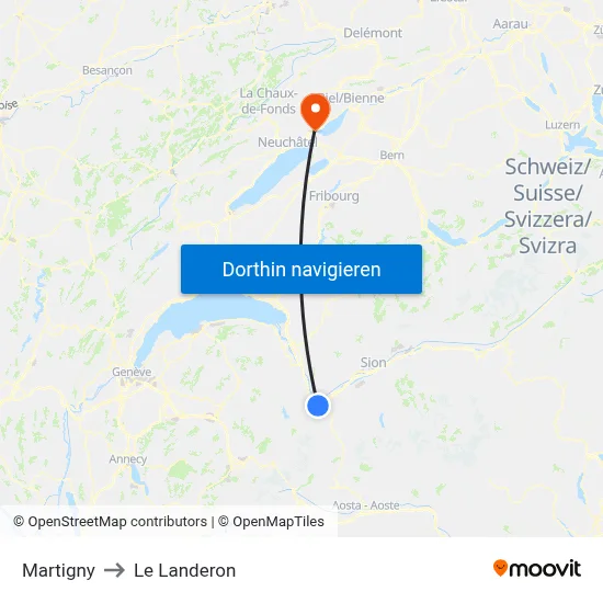 Martigny to Le Landeron map