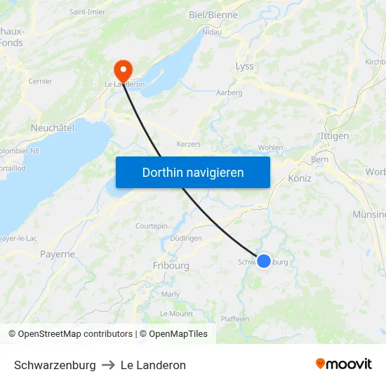 Schwarzenburg to Le Landeron map