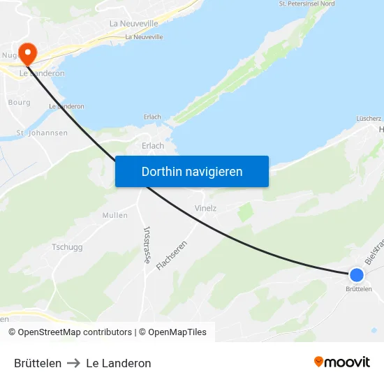 Brüttelen to Le Landeron map