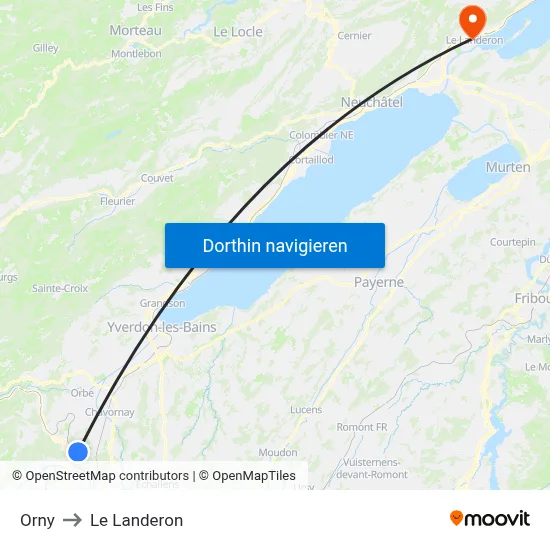 Orny to Le Landeron map
