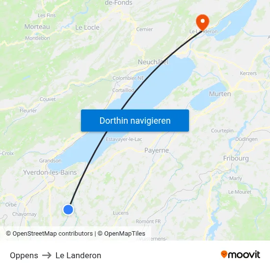 Oppens to Le Landeron map