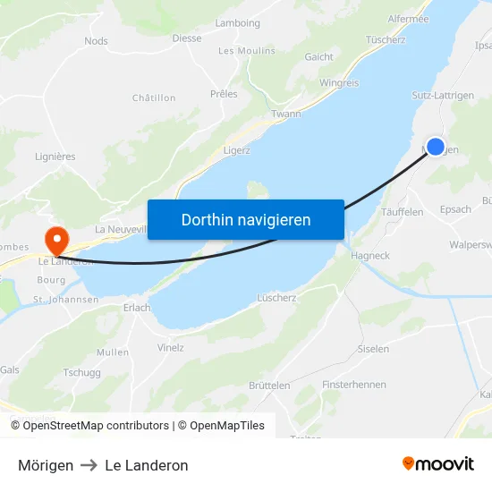 Mörigen to Le Landeron map
