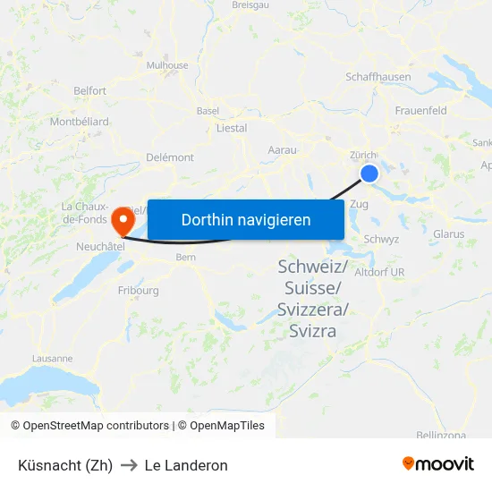 Küsnacht (Zh) to Le Landeron map