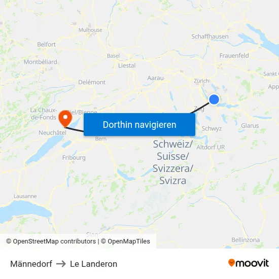 Männedorf to Le Landeron map
