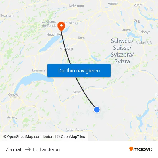 Zermatt to Le Landeron map