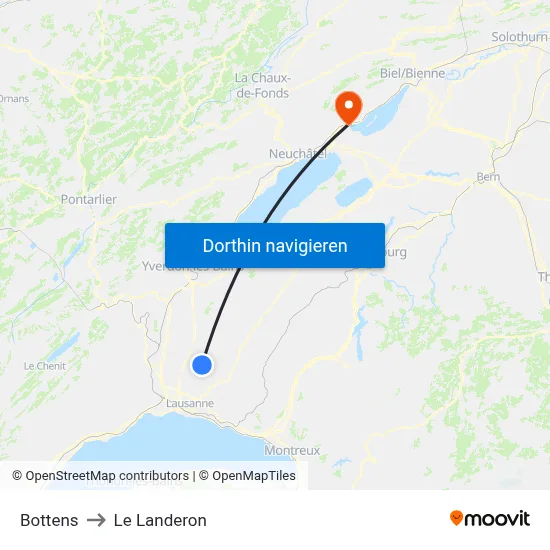 Bottens to Le Landeron map