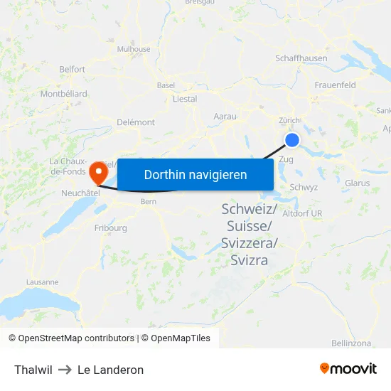 Thalwil to Le Landeron map