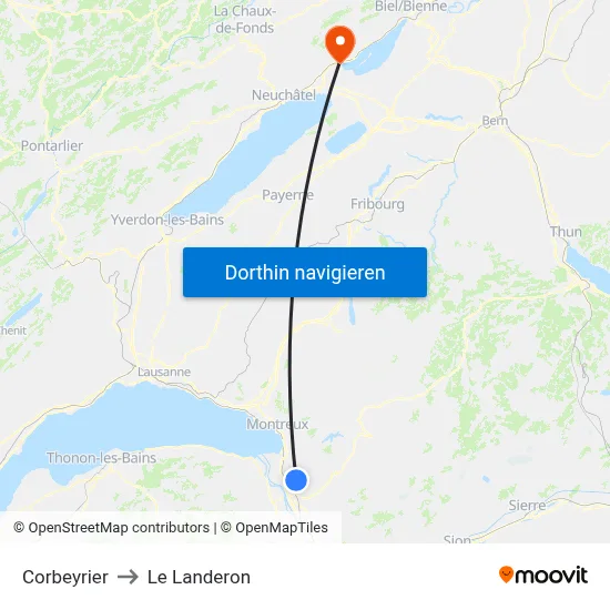 Corbeyrier to Le Landeron map
