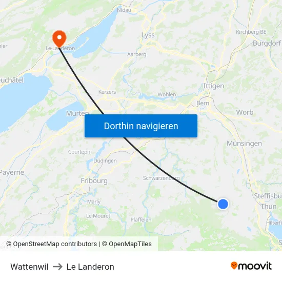 Wattenwil to Le Landeron map