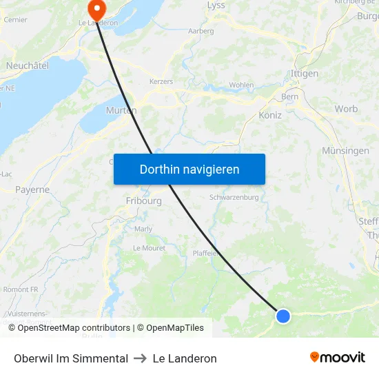Oberwil Im Simmental to Le Landeron map