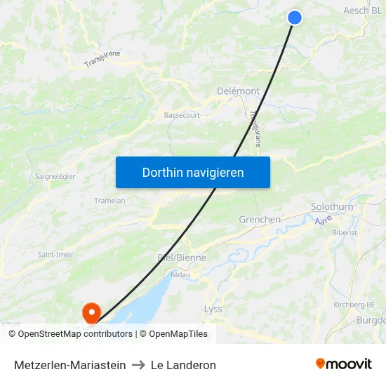 Metzerlen-Mariastein to Le Landeron map