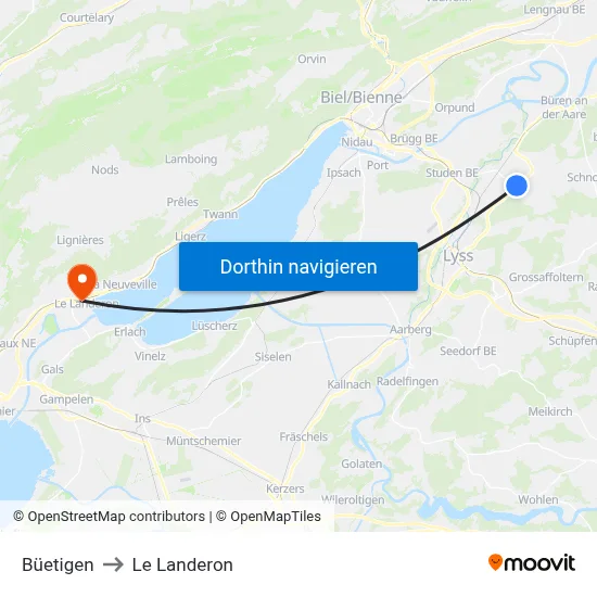 Büetigen to Le Landeron map