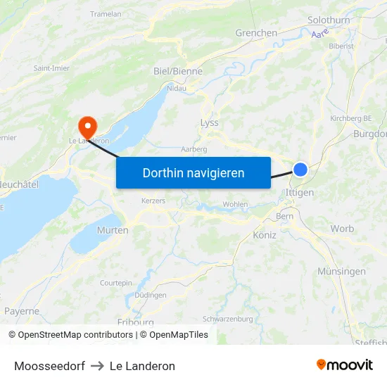 Moosseedorf to Le Landeron map