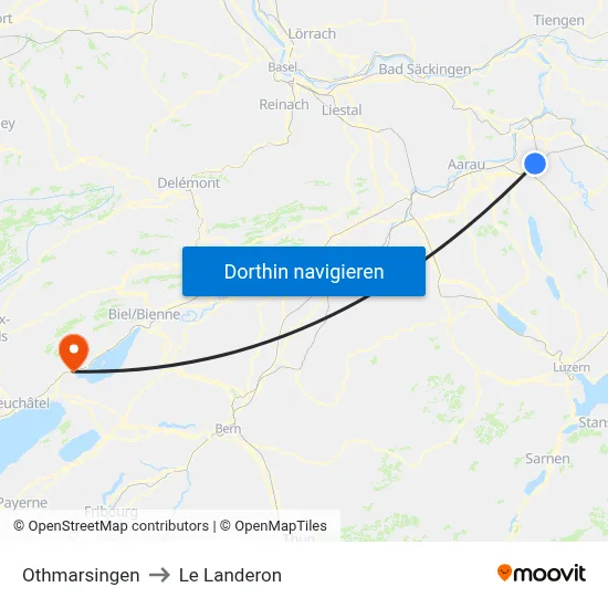 Othmarsingen to Le Landeron map