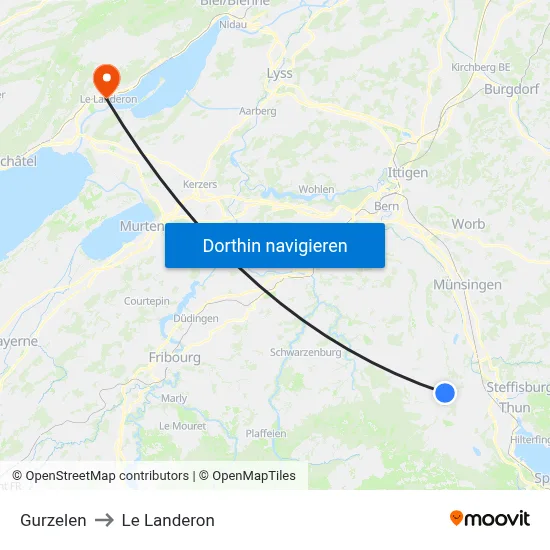 Gurzelen to Le Landeron map