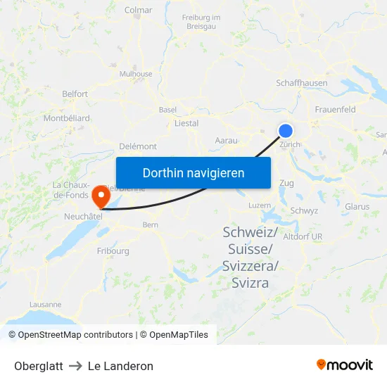Oberglatt to Le Landeron map