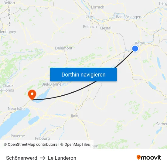 Schönenwerd to Le Landeron map
