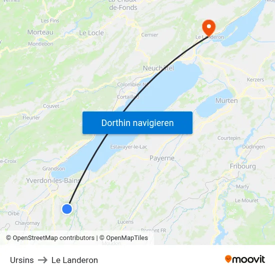Ursins to Le Landeron map