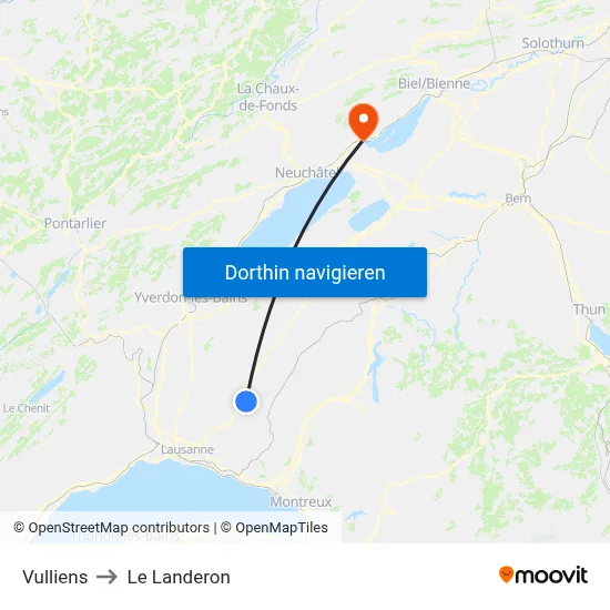 Vulliens to Le Landeron map