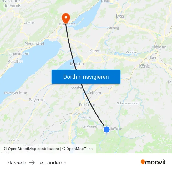 Plasselb to Le Landeron map