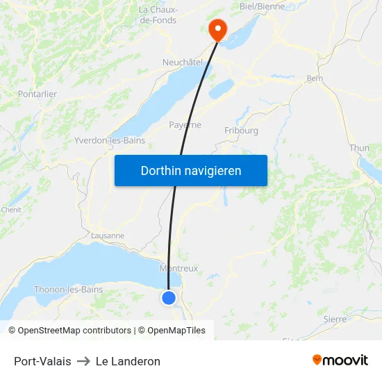 Port-Valais to Le Landeron map