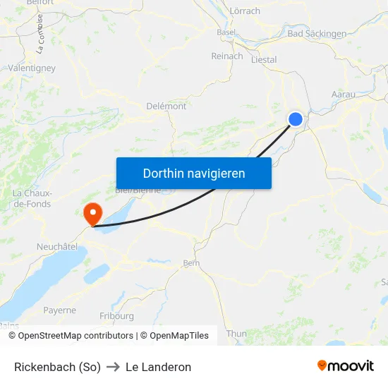 Rickenbach (So) to Le Landeron map