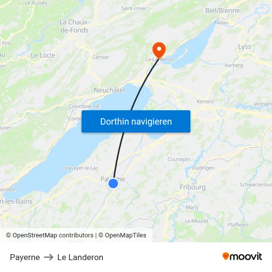Payerne to Le Landeron map