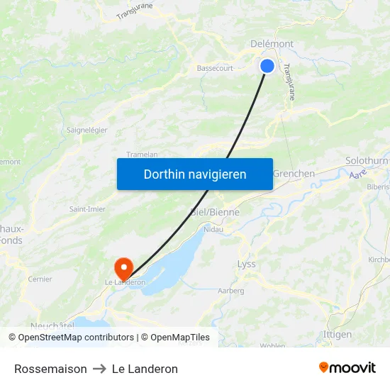 Rossemaison to Le Landeron map