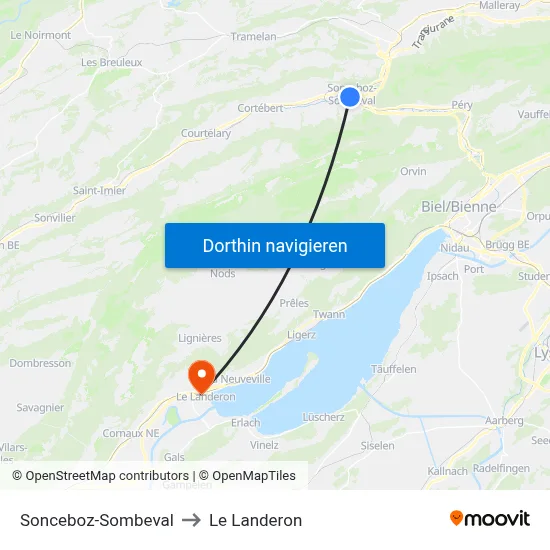 Sonceboz-Sombeval to Le Landeron map
