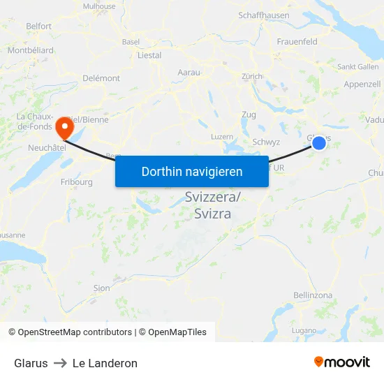 Glarus to Le Landeron map