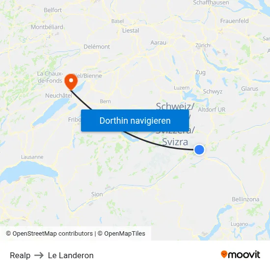 Realp to Le Landeron map