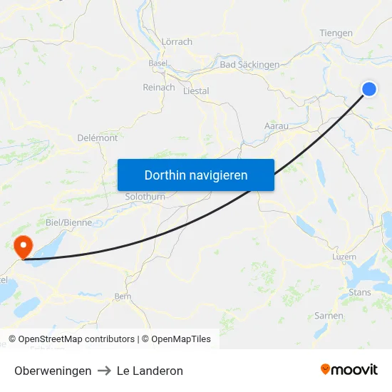 Oberweningen to Le Landeron map