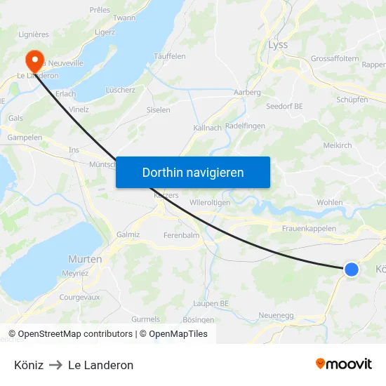 Köniz to Le Landeron map