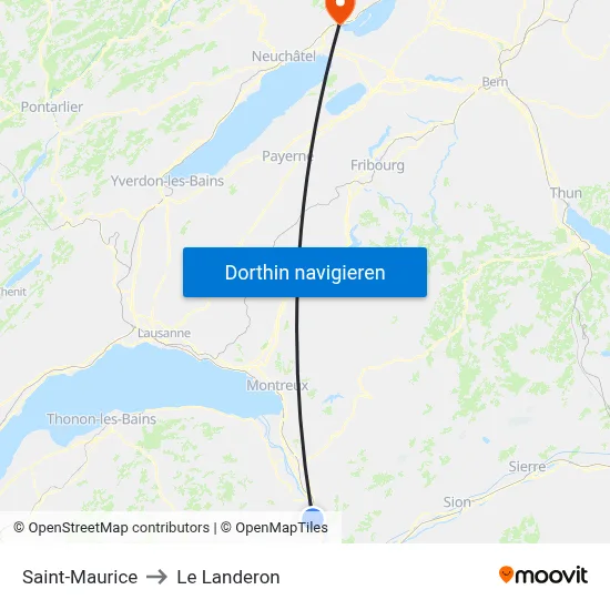 Saint-Maurice to Le Landeron map