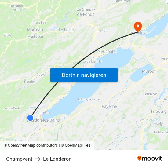 Champvent to Le Landeron map