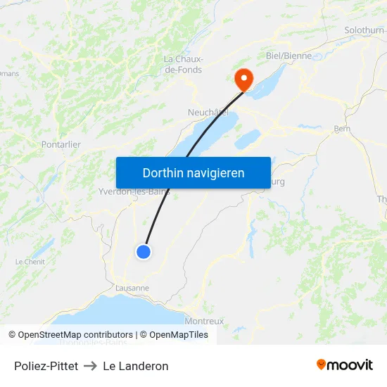 Poliez-Pittet to Le Landeron map